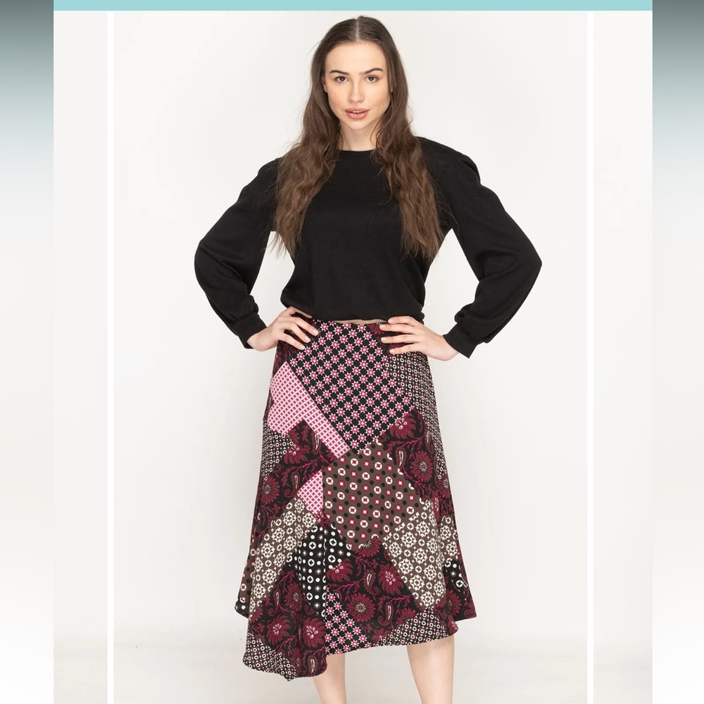 KMW Asymmetrical Skirt - Purple Paisley Patchwork NWT